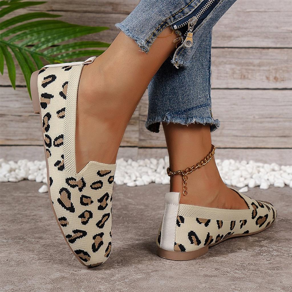 Women Slip On Casual Flat Shoes Metal Buckle Loafers Comfortable Lightweight Breathable Knit Fabric Large Size