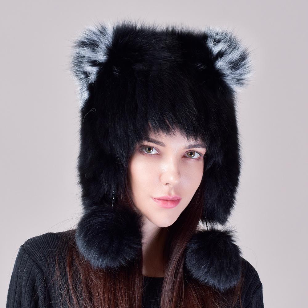 Fox Ears Fluffy Lei Feng Hat Women's Winter Warm Ear Hat Cute Windproof and Cold Cycling Fur Hat