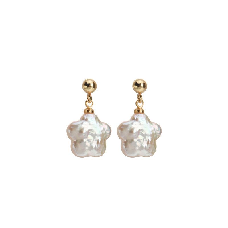 Baroque plum blossom natural freshwater pearl earrings women's s911 silver needle light luxury design high-end stud earrings new