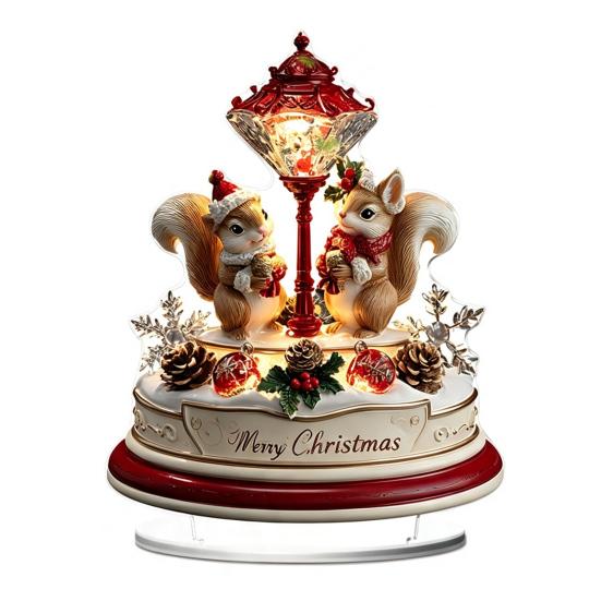Festlicher Desktop-Schmuck für den Winter Weihnachten Acryl-Ornament, 2D Flaches verschneites Häuschen mit Sockel, Saisonal Detaillierter Druck Nikolaus Schneemann Tisch
