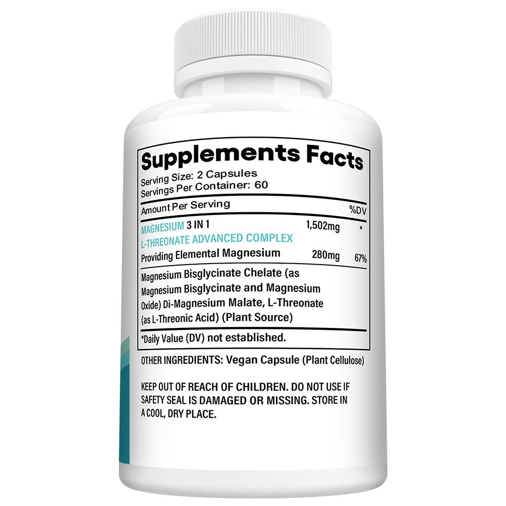 Magnesium 3-in-1, L-Threonat Komplex, Liefert elementares Magnesium, Nahrungsergänzungsmittel