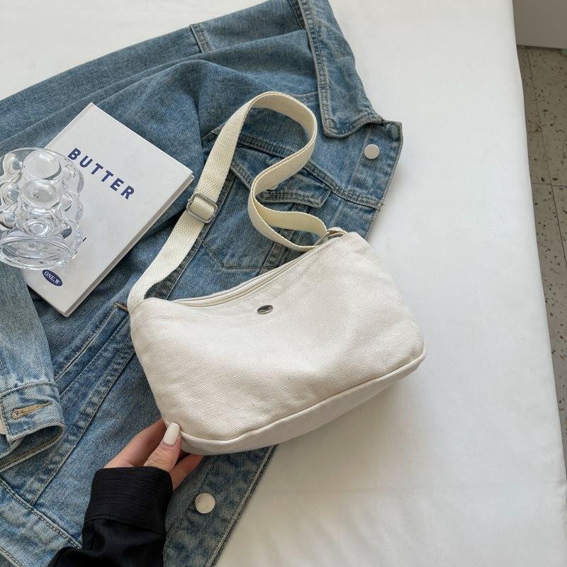 Trendy Vintage Canvas Sling Bag For Women Casual Versatile Fashionable Daily Use OffWhite