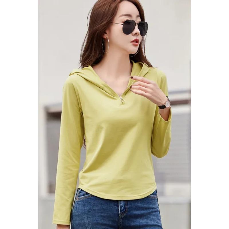 Women Yellow Hooded Half Zip Long Sleeve Casual Top S жёлтый