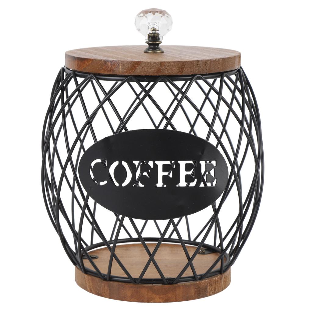 Coffee Capsule Holder Fruit Shaped Stylish Coffee Pod Storage with Wooden Base Lid Home Decor Black