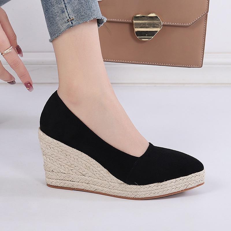 8cm Keilabsatz Komfortschuhe für Damen Luxus Sandalen Riemchen-Sandalen Espadrilles Plateau-Clogs Keilabsatz Mode Geschlossene Damenschuhe