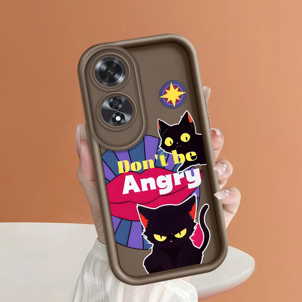 For Realme 11 11x 12x 12 Pro C21 C30 C33 C35 C65 OPPO A18 A38 A60 A96 Reno 10 11 12 Pro Cute Black Cat Soft Full Camera Protect Phone Casing
