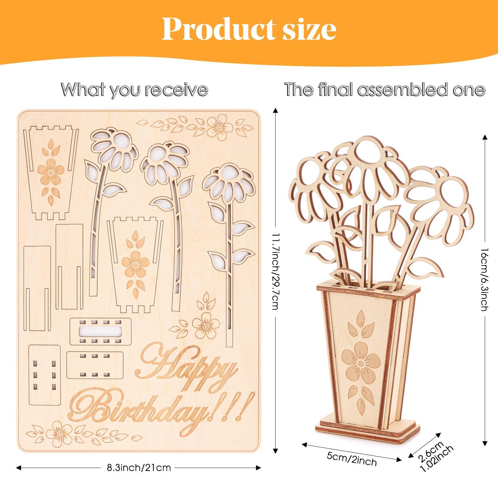 

1set Wooden Flower Bouquet Card 3D Flower Wooden Puzzle Gift Card Birthday Card DIY Wooden Craft Gift Home Decoration