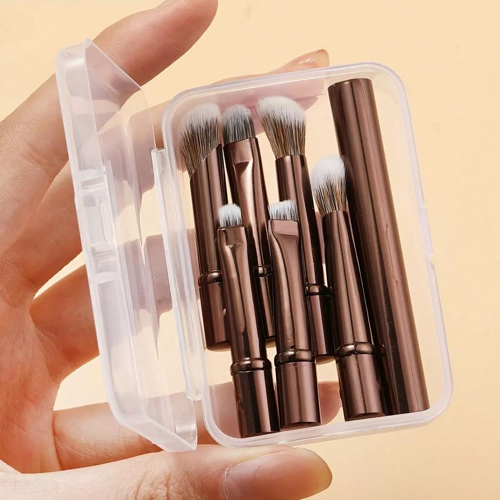 Set di 6 pennelli da trucco mini da viaggio | Tubi in alluminio staccabili, Pennelli per occhi portatili con custodia per una pulizia igienica