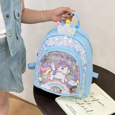 Cute Cartoon New Rainbow Pony Backpack Sequined Quicksand Sweet Princess Kindergarten Girls Soft Cute Backpack