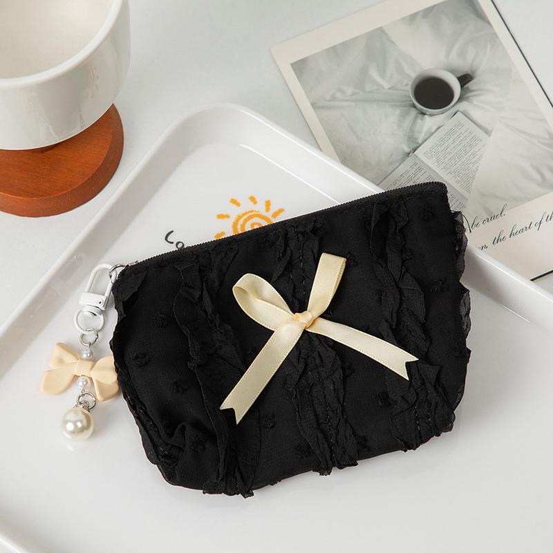 Urocza Damska Mini Torebka na Makijaż Koreański Koronkowy Kok Płócienna Portmonetka Mała Saszetka Torebka Kawaii Damska Torba na Kosmetyki z Zamkiem