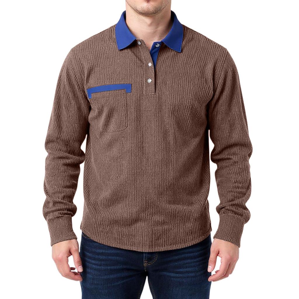 Men's Double Color High Collar Button Long Sleeve Shirt Casual Autumn/Winter Top