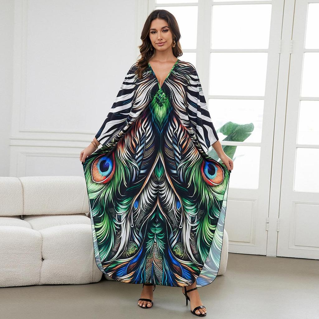 Beach Kaftans for Women Printed Maxi Dresses Cover Ups for Swimwear Summer Vacation Bathing Suits Factory Supply