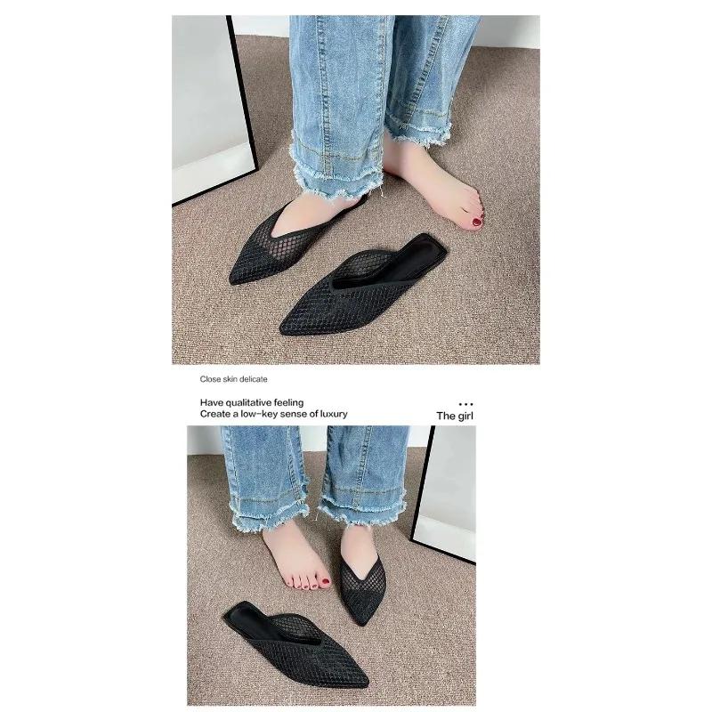 Mode Neu Mesh Damen Ballerinas Spitz Zehen Slipper Fad Atmungsaktive Pantoletten Schuhe 2025 Lässige Slingback Sandalen Sommer Pantoletten Damen Zehensandalen