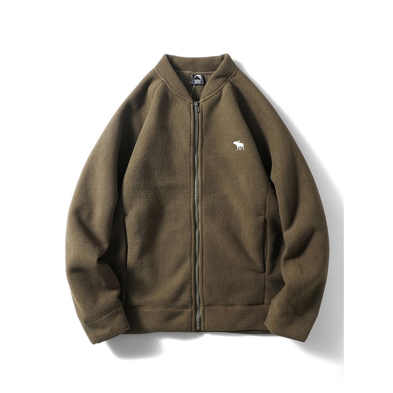 Double-Sided Polar Fleece Jacket Men s Autumn and Winter Thickening American Retro Baseball Uniform Export Men s Outdoor Fleece Coat Liner Army Green XL