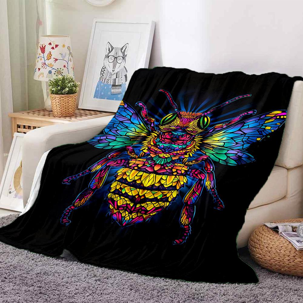 1pc Bee Stained Blanket, Lightweight Flannel Throw Blanket for Sofa, Bed, Travel, Camping, Living Room, Office, Couch, Chair, and Bed
