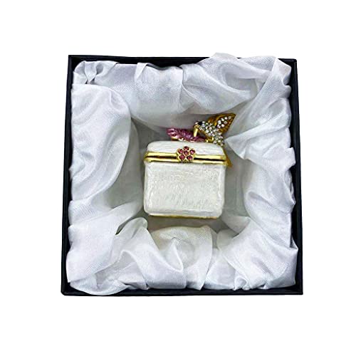 FJ FENGZHIJIE Golden Crystal Enamel Bird & Flower Jewelry Box, Hand-Painted Hinged Trinket Box, Elegant Home Decor & Unique Gift for Women