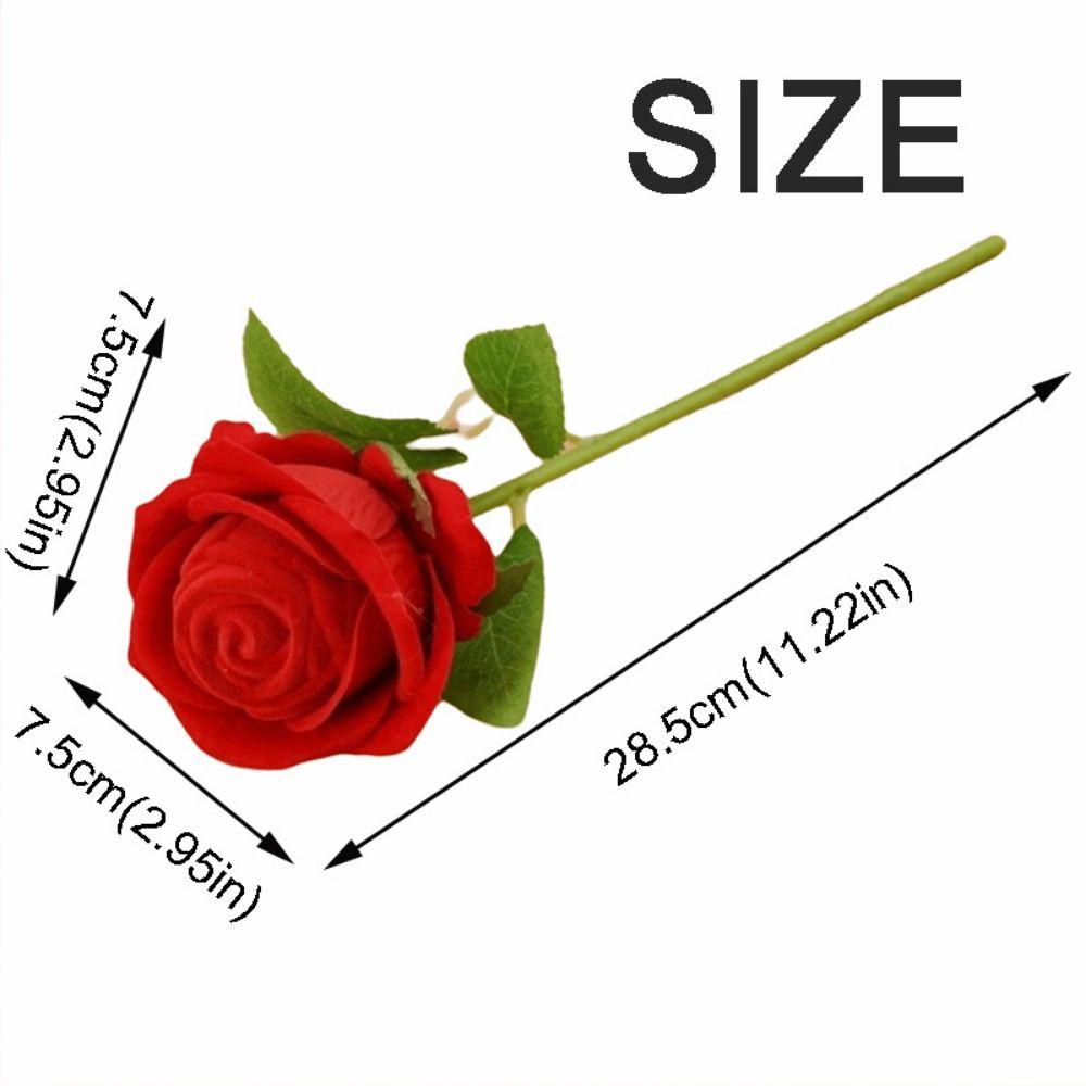 Creative Wedding Ring Holder Red Velvet Earrings Rose Flower Ring Box 3D Red Rose Flocked Artificial Rose Ring Bearer Case