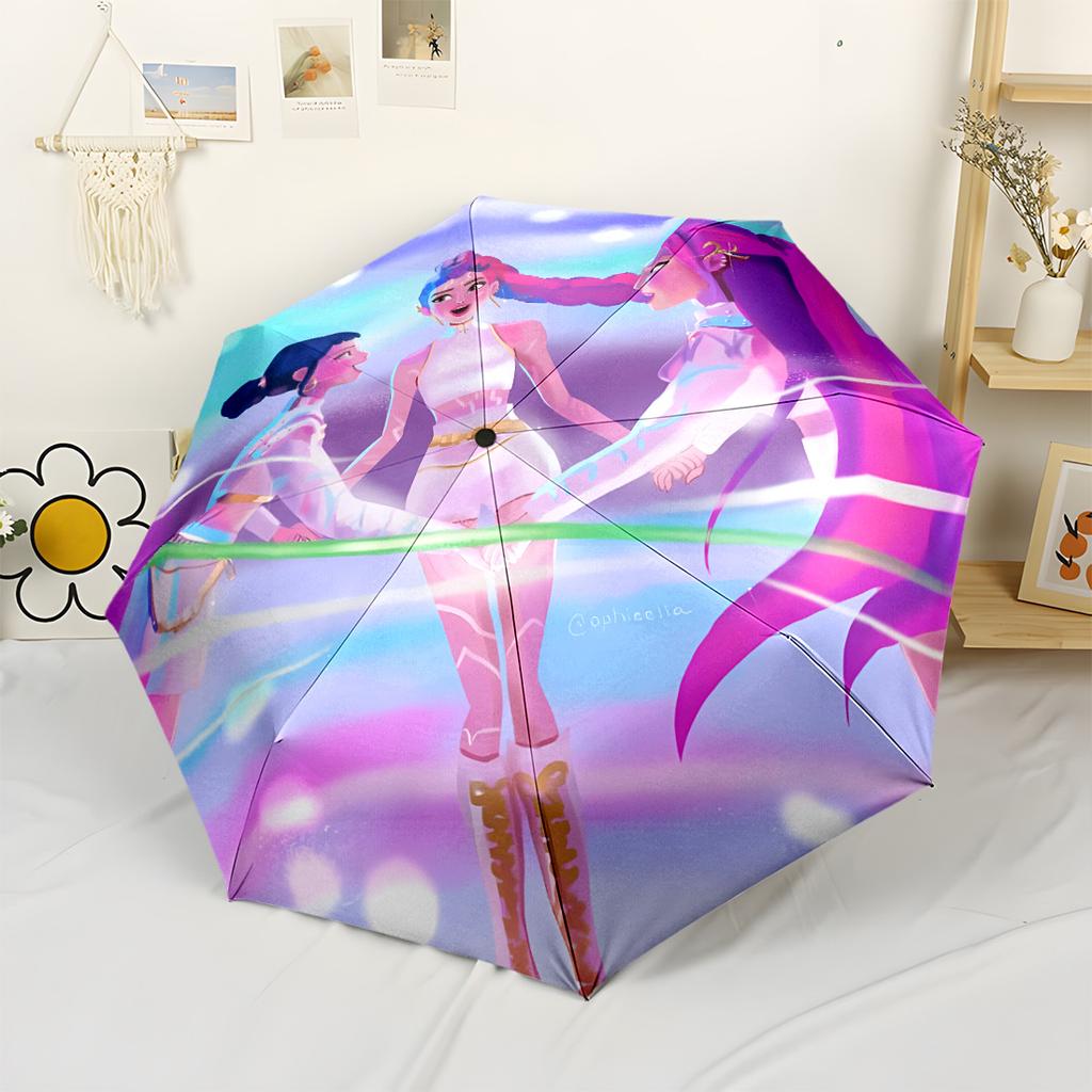 K-pop Demon Hunters Portable Automatic Umbrella with 8-Rib Lightweight for Outdoor Daily Use Elegant Umbrella Birthday/Christmas Gift