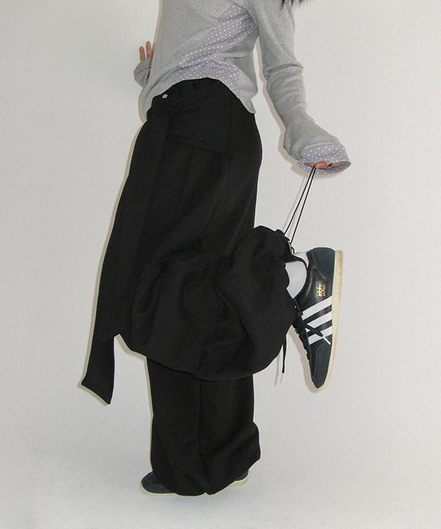RONRON Wrap Shirring Balloon Jogger Pants Black