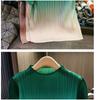 Luxury Gradient Color Ruffled Tops Women Stylish O-neck Short Sleeve T Shirt Casual Outfit