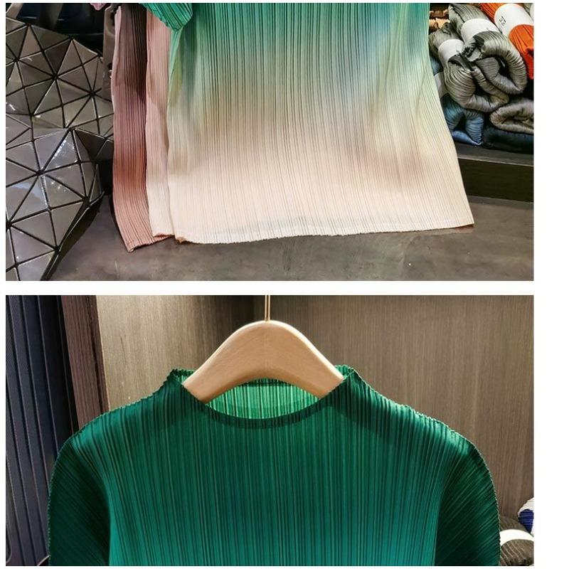 Luxury Gradient Color Ruffled Tops Women Stylish O-neck Short Sleeve T Shirt Casual Outfit