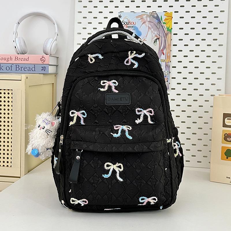 Small fresh schoolbag female cute college student backpack high value bow junior high school student versatile large capacity backpack