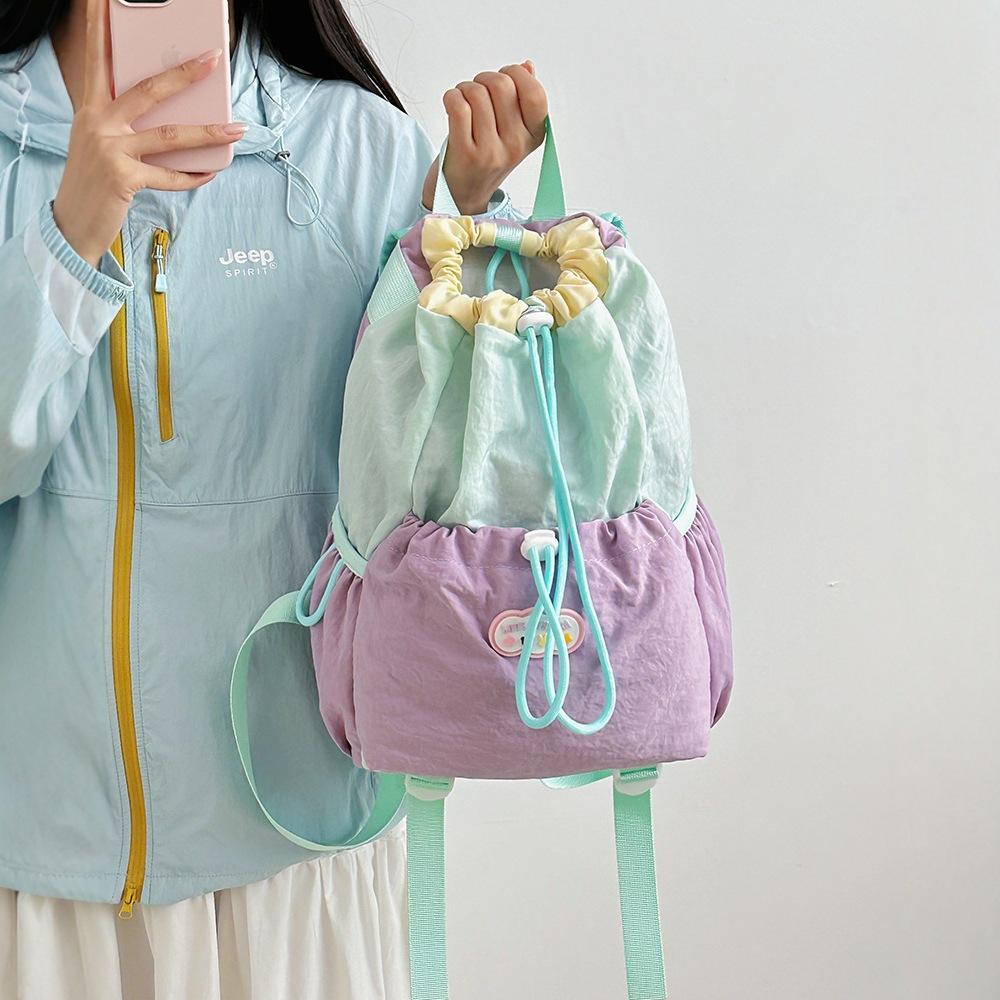 Schoolbag outdoor hiking wind drawstring bundle mouth color matching leisure outing lightweight backpack high value badminton racket bag women