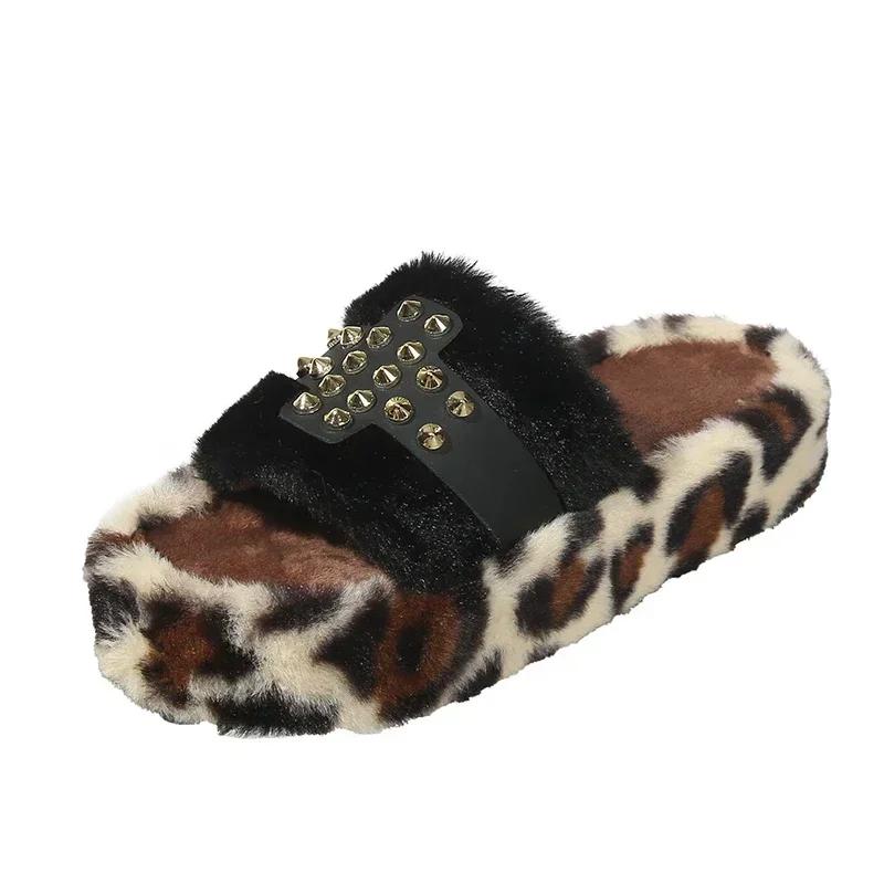 Fashion Women's Shoes 2024 Hot Sale Peep Toe Women's Slippers Fashion Color Matching Color Matching New Rivet Plus Size Flat Slippers