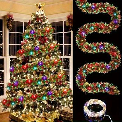 Weihnachtsschmuck Girlande Mehrfarbig Metallic Girlande Glitzer Blattgirlande Hängende Dekoration für Weihnachtsbaumschmuck