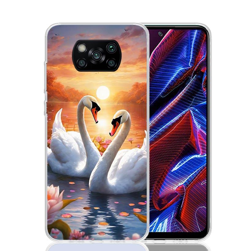 White Swan Grace Art Phone Case For Xiaomi Poco X7 X6 X5 Pro F7 Ultra Redmi 15C 15 13 13C 12 12C 10 10A 10C 9 9A 9C 9T Cover Poc