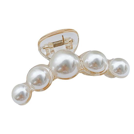 Faux Pearls Decor Banana Hair Claw Clip Styling Barrette Accessory for Women