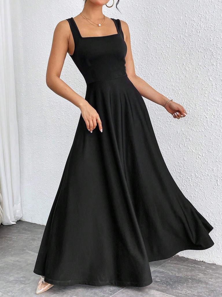 Elegant Square Neck Sleeveless Ultra Long Women's Fashion Dress