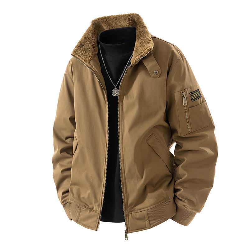 Autumn and Winter New Men's Casual Fashion Collar Plus Velvet Jacket Joker Padded Jacket