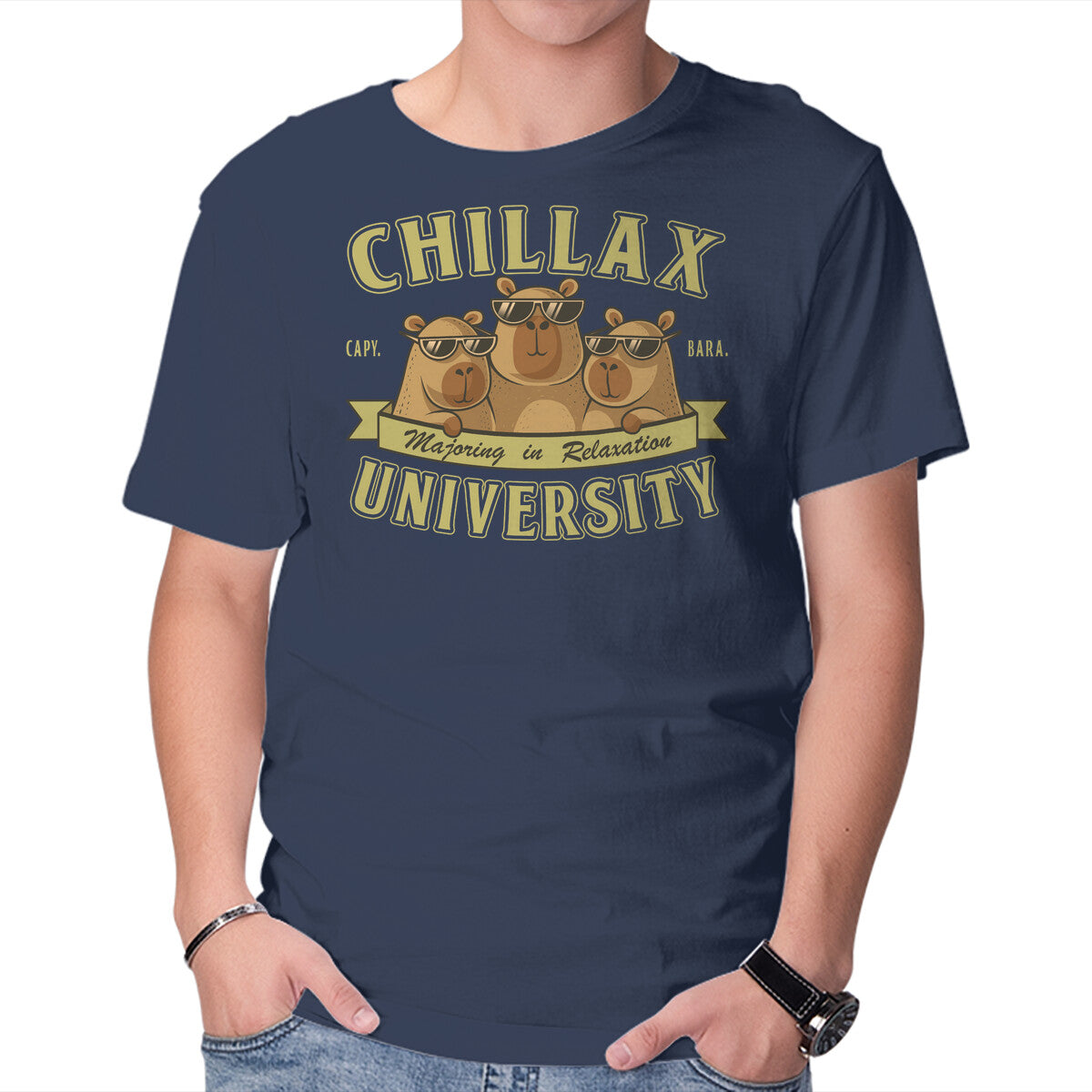 Unisex Crew Neck T-Shirt Chillax University Graphic Short Sleeve Casual Tee L