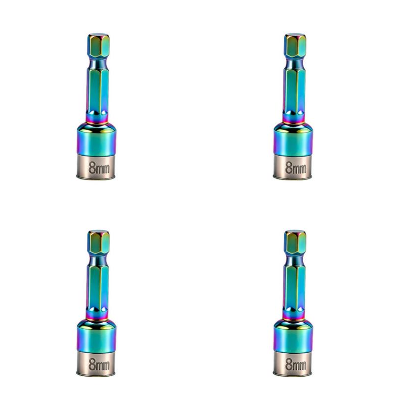 1/4Pcs 8mm Hex Shank Ratchet Socket Adapter, Metal Impact Wrench Converter for Power Drill Hexagonal Screwdriver Bit Tool