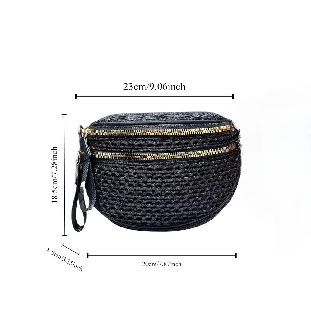 Ladies Mesh Lightweight Messenger Bag Multi-Zipper Casual Versatile Shoulder Handbag