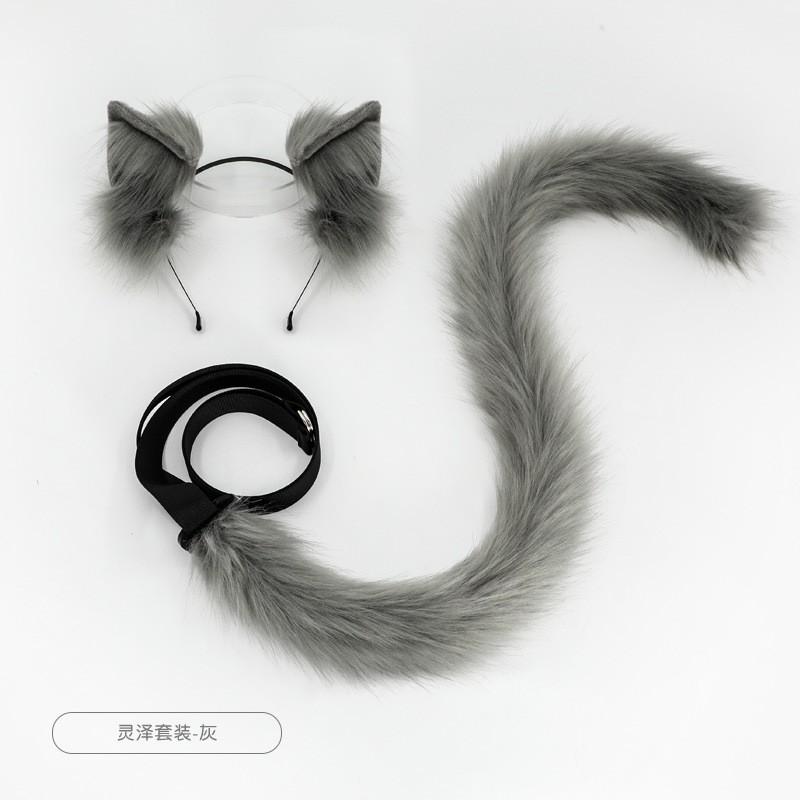 Fellimitat Katzenohren Stirnband Schwanz Set Cosplay Anime Kostüm Party Erwachsenenkleidung