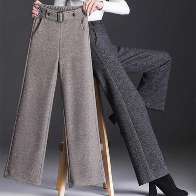 Autumn Winter Thicken Straight Pantalones Womens Wide Leg Pants Elegant Baggy High Waist Warm Pantalon