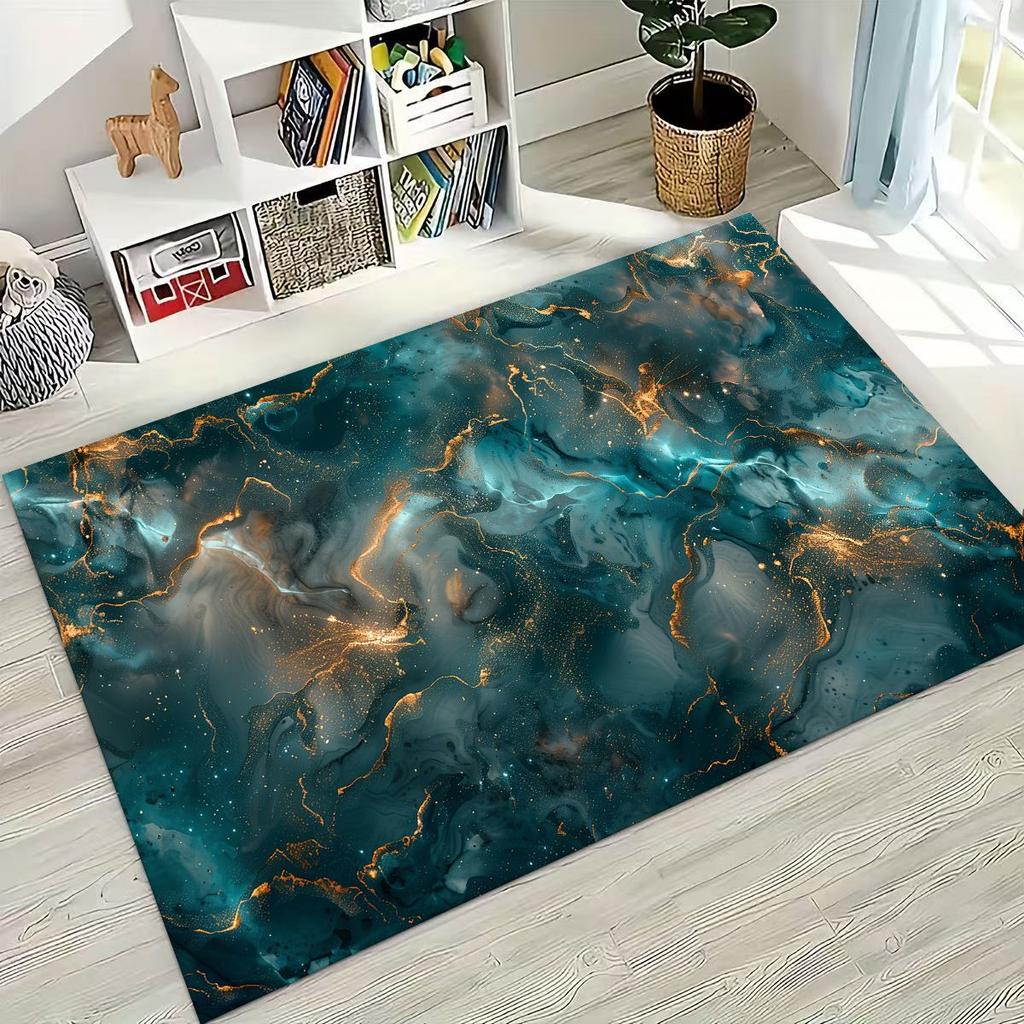 2026 Luxurious Marble Black Green Gold Colorful Stone Texture Rug for Bedroom Living Room Sofa Home Doormat Decor,Non-slip Mat