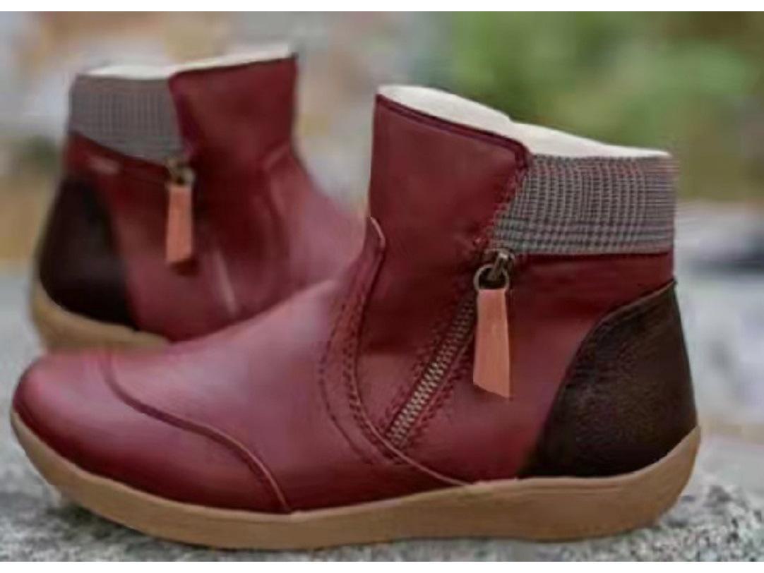 

Женские короткие ботинки Martin большого размера осень/зима 2024 года: Зимние ботинки на плоской подошве с застежкой-молнией и толстым дном. 42 вино красного