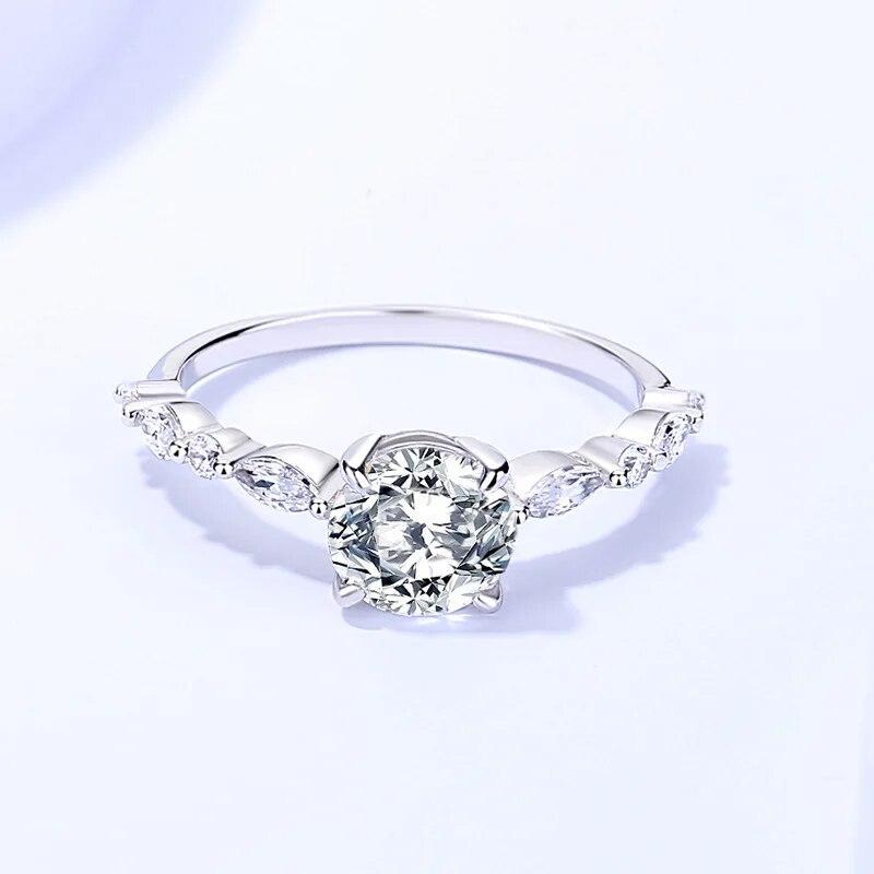 1ct Round Cut Moissanite Engagement Ring for Women 2pcs Sets Lab Created Diamond Band 925 Sterling Silver Plated 18k Gold