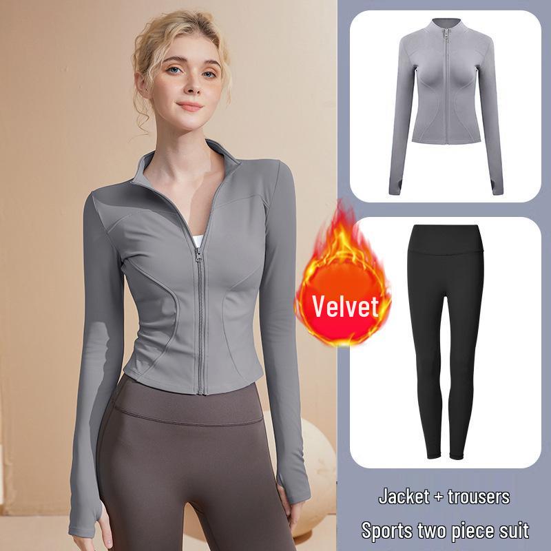 Women's Long Sleeve Sports Yoga Jacket - Stand Collar Cardigan for Running, Fitness, and Pilates