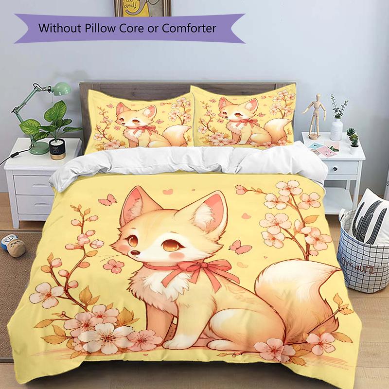 

3pcs Fox & Flower Bedding Set - Includes Comfortable Bedding with Stylish Design for Bedroom M059 135x200cm