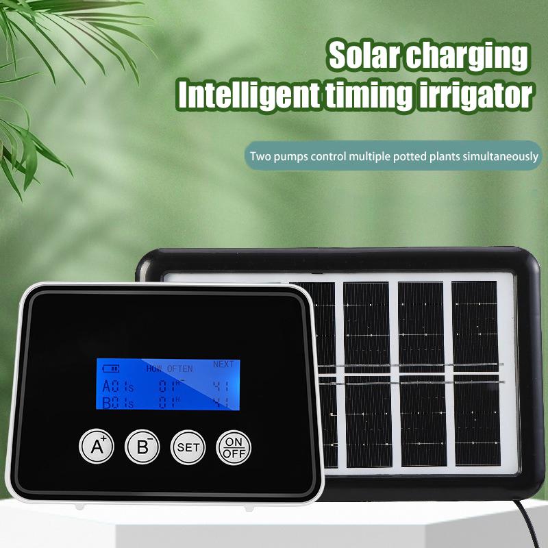 Garten Solare Tropfbewässerungsanlage Doppelpumpen-Steuergerät Zeitschaltuhr System DIY Automatische Pflanzen Intelligente Bewässerungssets