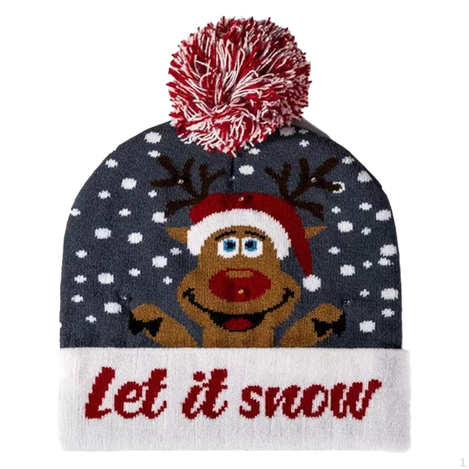 

Рождественская шапка-бини со светодиодной подсветкой для женщин и мужчин, эластичная красочная мигающая зимняя снежная шапка