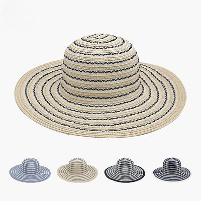 Popular Two-color Striped Simple Casual Big Brim Straw Hat Women's Outdoor Travel Beach Sunshade Showing Face Small Bucket Hat
