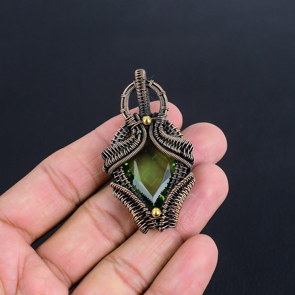 Green Amethyst Gemstone Pendant, 999 Copper Wire Wrapped Pendant, Handmade Antique Jewelry, Gift For Mother Day