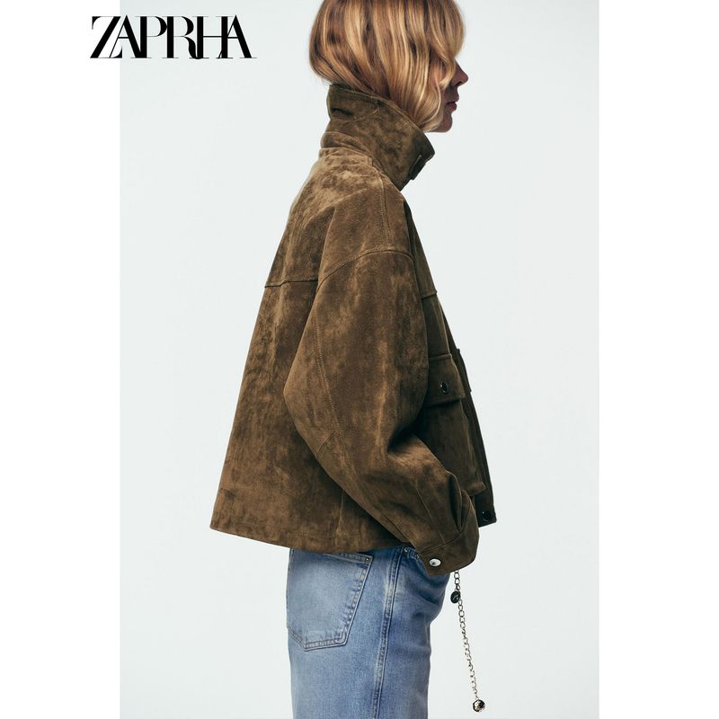 Zaprha 2025 Autumn New Versitile Fashion Leather Pilot Lapel Long Sleeve Jacket 8073253