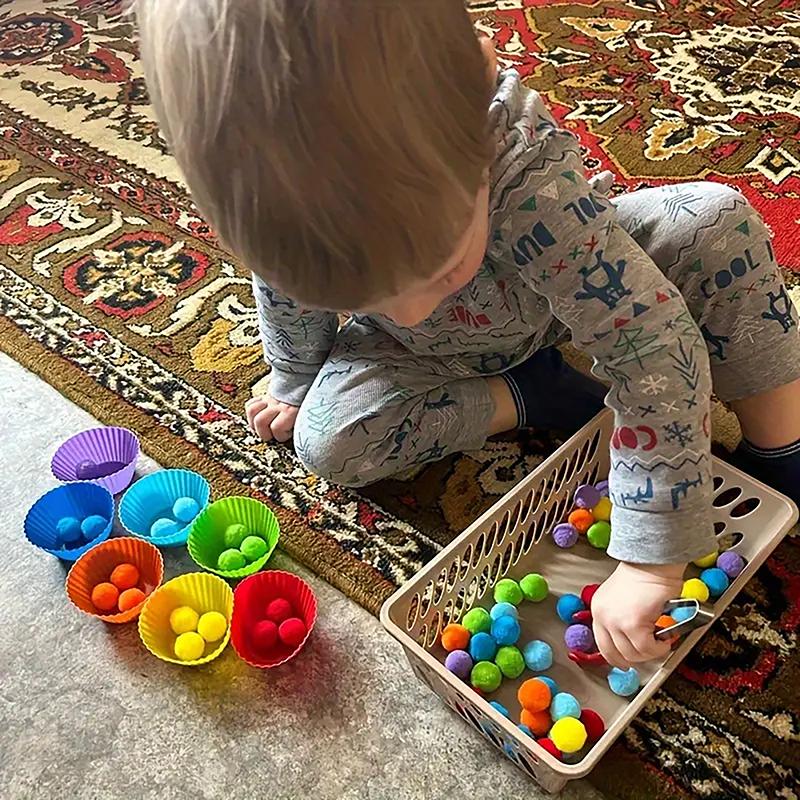78Pcs Preschool Learning Activities Math Toys Children'S Rainbow Counting Pompoms Props Sorting Cup Montessori Sensory Toys