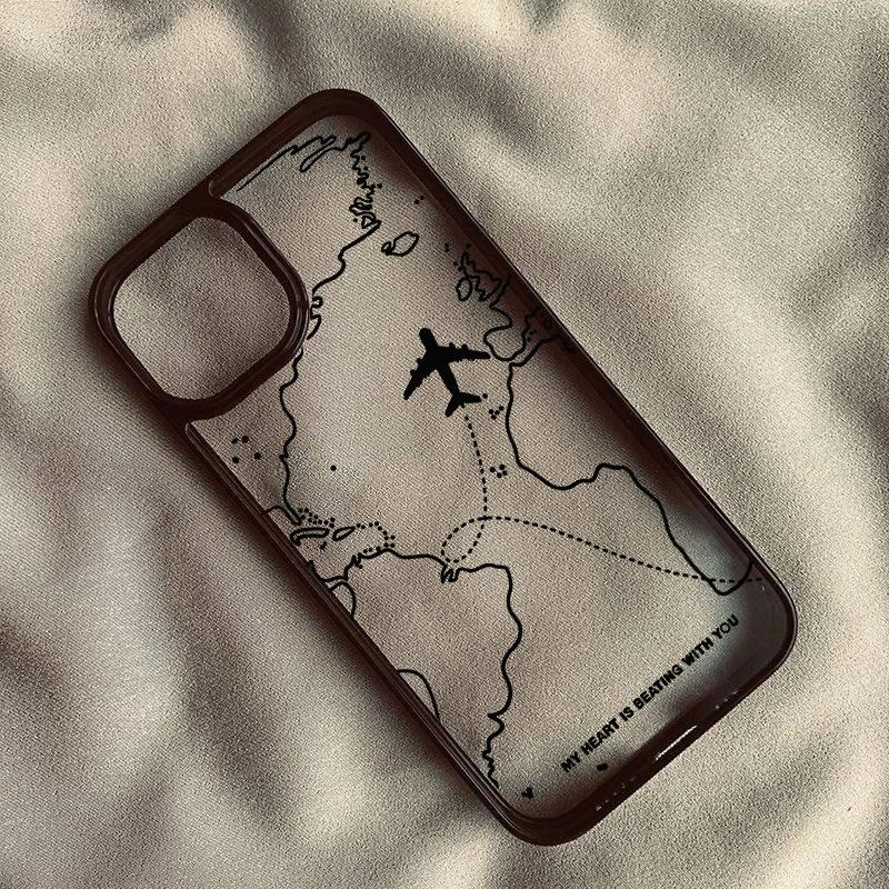 Airplane Route Desian Phone case iphone15pro For iPhone 16 15 Pro Max 16pro 14 13 12 11 XS X XR 7 8 Plus Acrylic Hard Shell